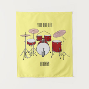 Drum kit cartoon illustration  tapestry