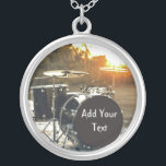 Drum Kit Drummer Rock  Personalize Customize Silver Plated Necklace<br><div class="desc">Black drum Kit in the sunlight 
Perfect for the drummer who loves a little rock and roll in their life

This is perfect to personalize and customize with your band name,  lyrics,  date,  name,  or anything else your little heart desires... the possibilities are endless!</div>