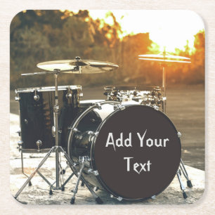 Drum Kit Drummer Rock Personalize Customize Square Paper Coaster