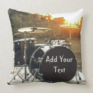 Drum Kit Drummer Rock  Personalize Customize Throw Pillow
