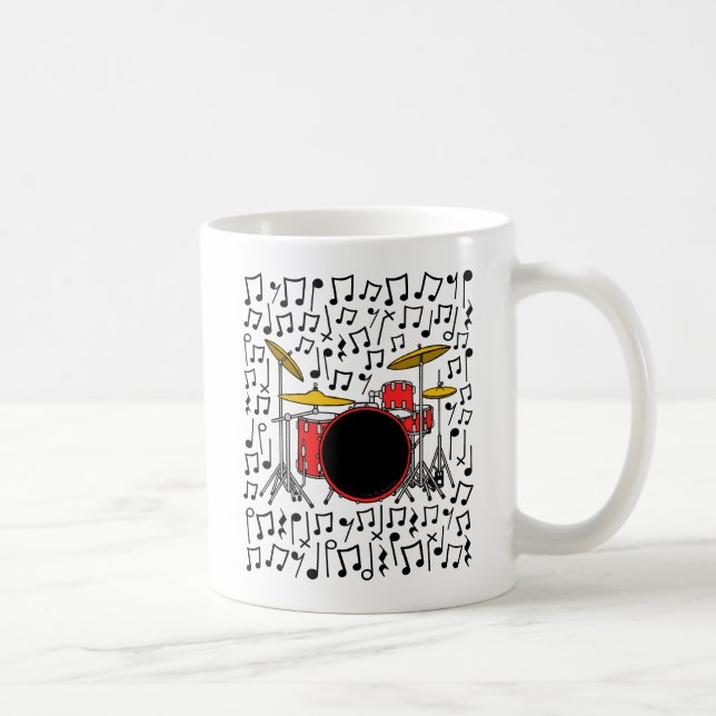 Drum Kit Musical Notes Drummer Percussion Musician Coffee Mug (Right)