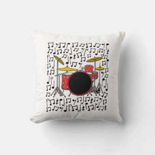 Drum Kit Musical Notes Percussionist Music Teacher Throw Pillow