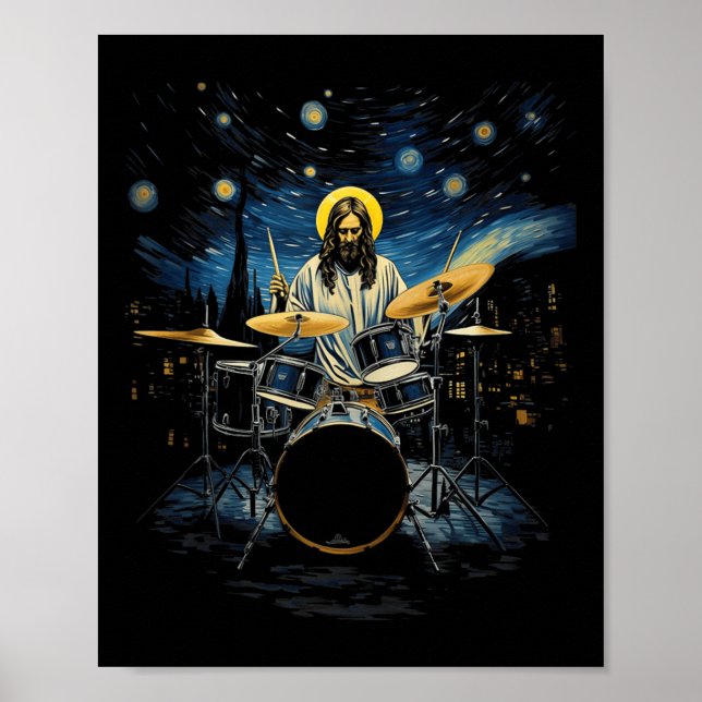 Drum Kit Percussionist Drummer Van Gogh Jesus Play Poster (Front)