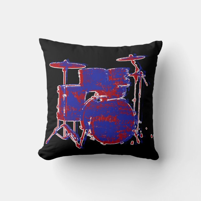 drum kit red & blue decor throw pillow (Front)