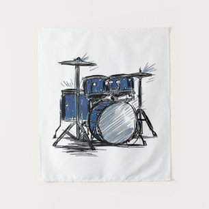 Drum Kit Sketch Music Tapestry