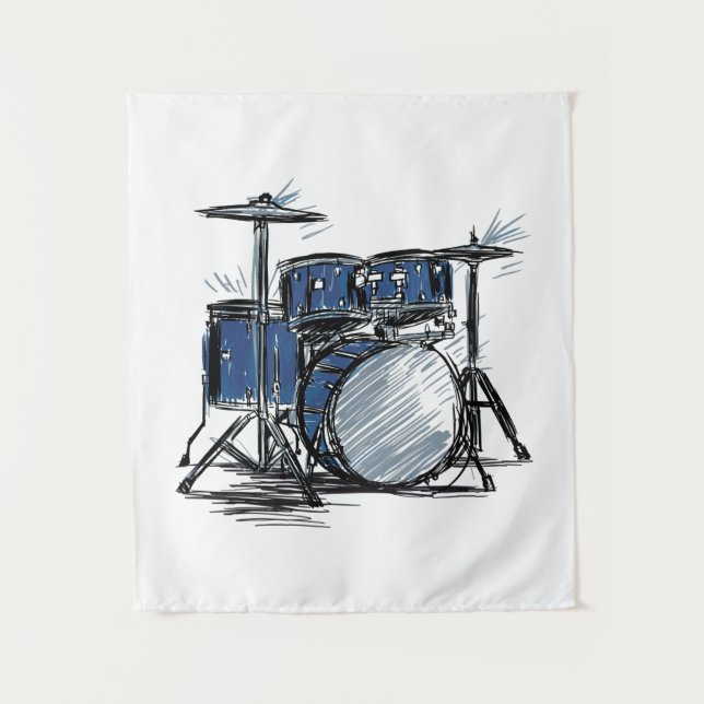 Drum Kit Sketch Music Tapestry (Front)