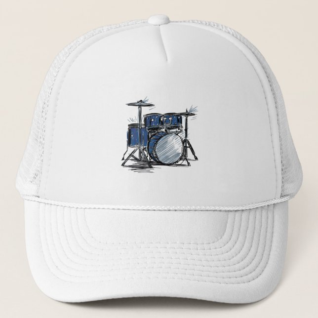 Drum Kit Sketch Music Trucker Hat (Front)