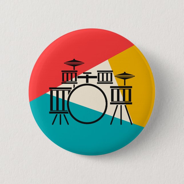 Drum Kit Tri-Colour - Turquoise Coral Gold 2 Inch Round Button (Front)