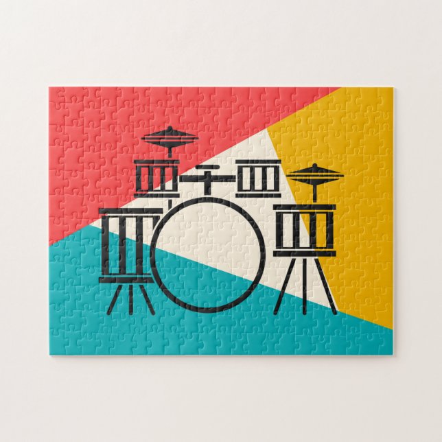 Drum Kit Tri-Colour - Turquoise Coral Gold Jigsaw Puzzle (Horizontal)