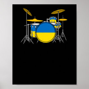 Drum Kit Ukrainian Flag Drummer Musician Sticker Poster