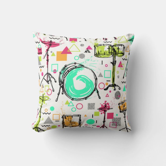 Drum Kit: Watercolor Memphis Retro. Throw Pillow (Front)