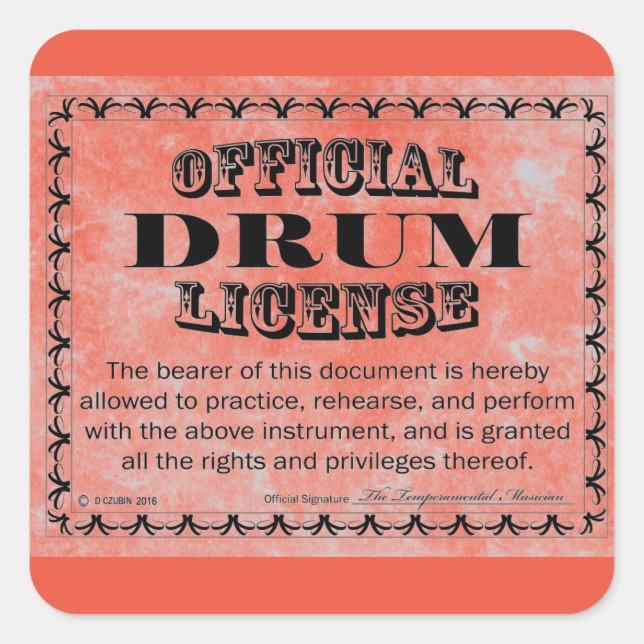 Drum License Square Sticker (Front)