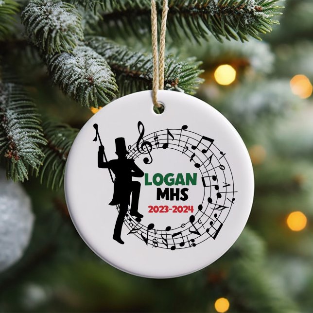Drum Major Marching Band Ornement de Noël (Christmas ornament for a high school drum major customized with name, school and year)