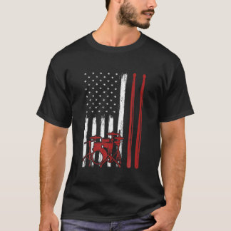 Drum Music Lover Vintage American Flag 4Th Of July T-Shirt