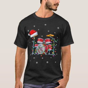 Drum Music Xmas Lighting Matching Santa Hat Drum C T-Shirt