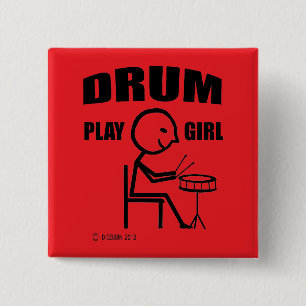 Drum Play Girl 2 Inch Square Button