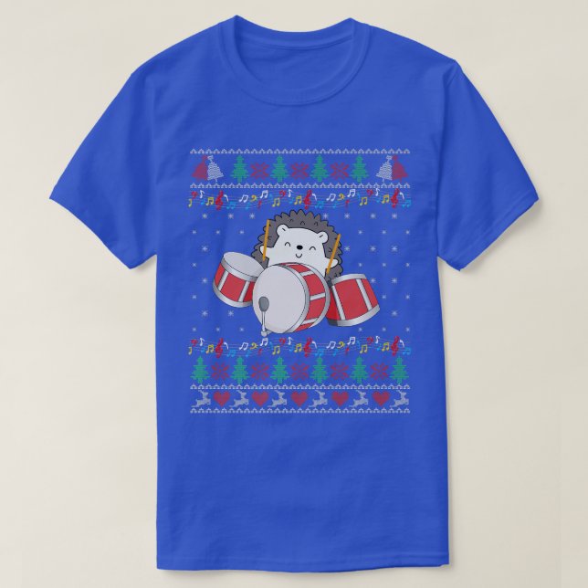 Drum Player Ugly Christmas Sweater Hedgehog Xmas M (Design Front)