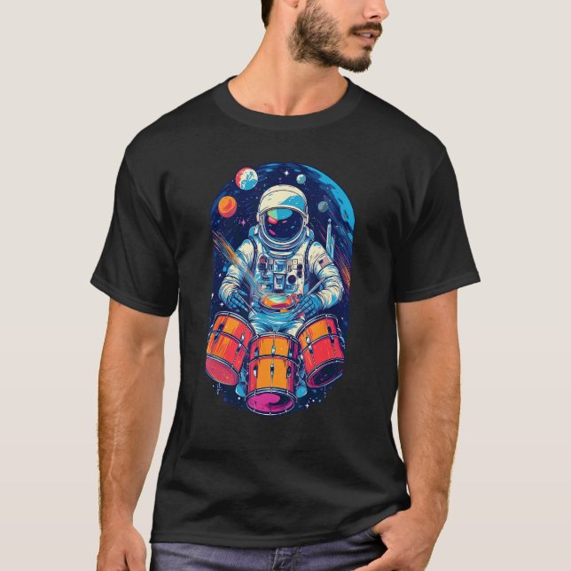 Drum Playing Astronaut Astronaut Drummer Boy Space T-Shirt (Front)