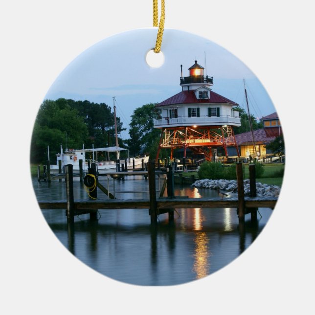 Drum Point Lighthouse Ceramic Ornament (Front)