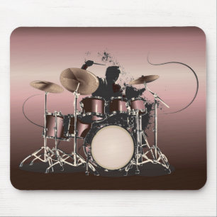 Drum Set and Drummer Playing Mouse Pad