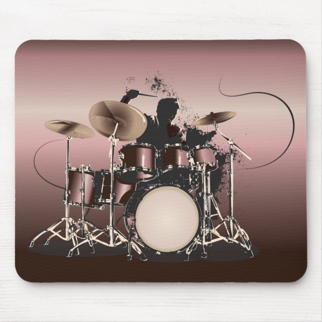 Drum Set and Drummer Playing Mouse Pad (Front)
