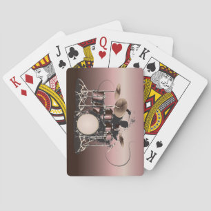 Drum Set and Drummer Playing Playing Cards