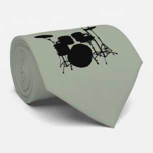Drum Set Black Silhouette Necktie