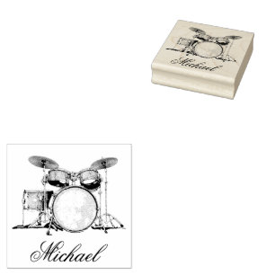 Drum Set Drummer Personalized Rubber Stamp