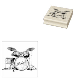 Drum Set Drummer Personalized Rubber Stamp