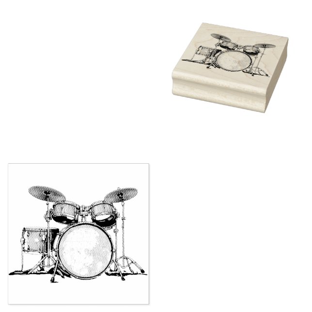 Drum Set Drummer  Rubber Stamp (Stamped)