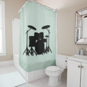 Drum Set Music Design Green Shower Curtain