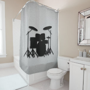 Drum Set Music Design Grey Shower Curtain