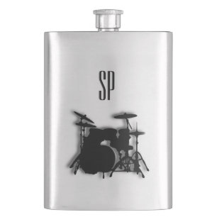 Drum Set Music Design Monogram Hip Flask