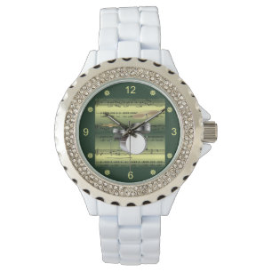 Drum Set~Rolled Sheet Music~Gold/Green Background Watch