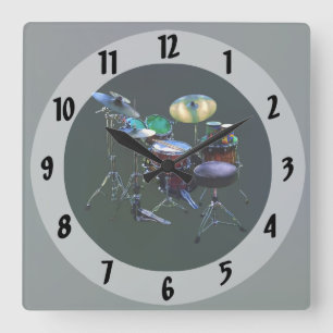 Drum Set Square Wall Clock