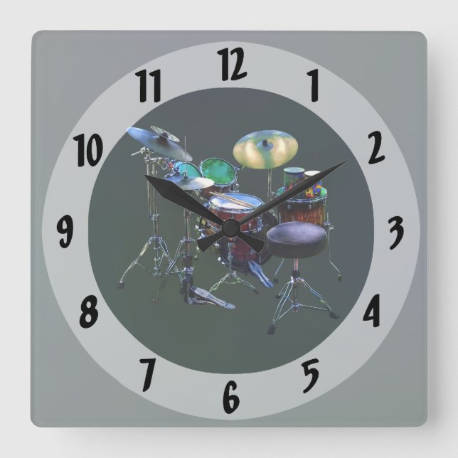 Drum Set Square Wall Clock (Front)