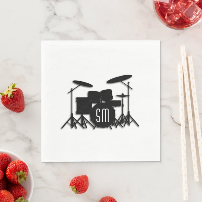  Drum Set White Monogram Napkin (Insitu)