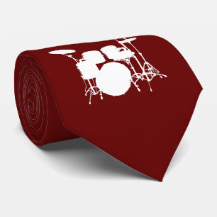 Drum Set White Silhouette Necktie