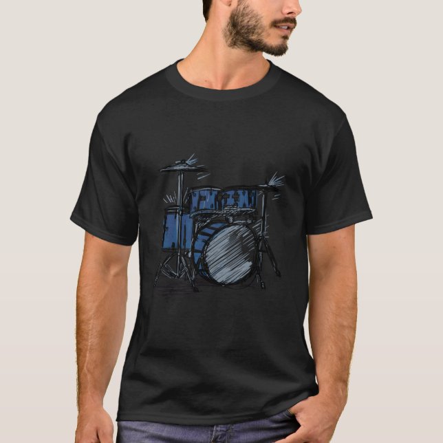 Drum Sketch Drummer Musician Drawing T-Shirt (Front)