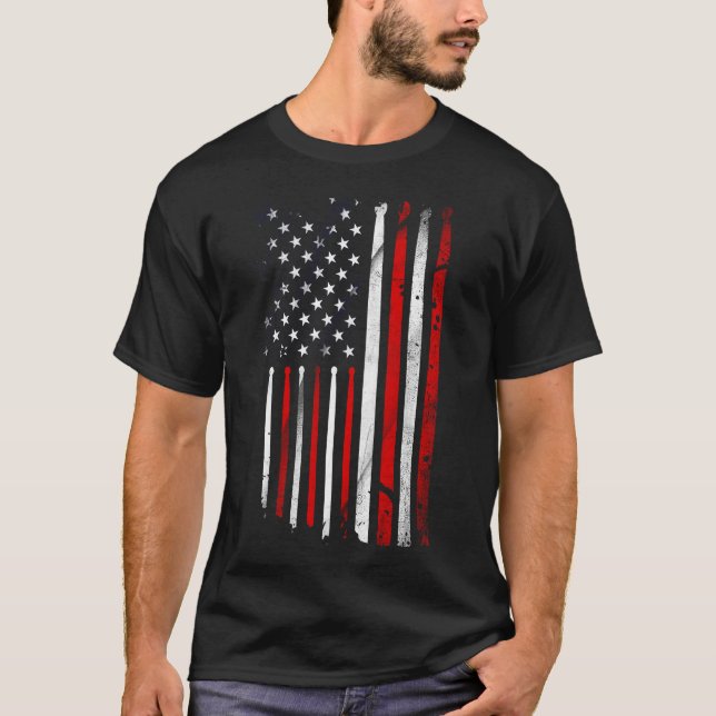 Drum sticks on a vintage American flag T-Shirt (Front)