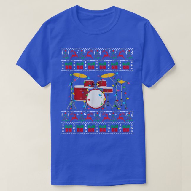 Drum Ugly Christmas Sweater Drummer Xmas Lights Fa (Design Front)