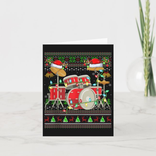 Drum Ugly Christmas Sweater Musical Drum Player Dr Card (Front)