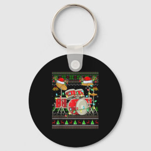 Drum Ugly Christmas Sweater Musical Drum Player Dr Keychain