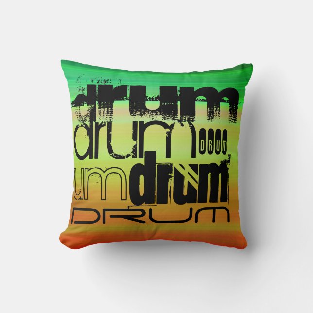 Drum; Vibrant Green, Orange, & Yellow Throw Pillow (Front)