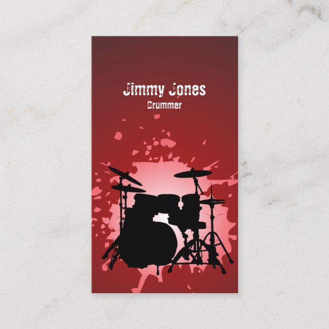 Drumkit Silhouette Splatter Carte de visite rouge (Devant)
