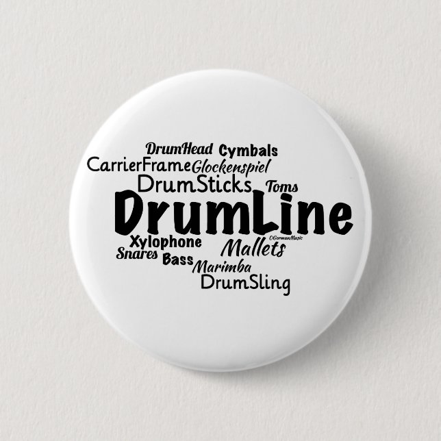 Drumline Word Cloud Black Text 2 Inch Round Button (Front)