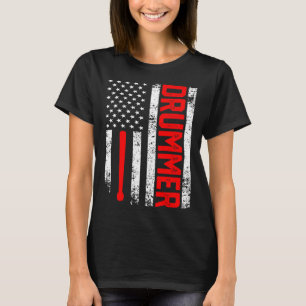 Drummer 4th of July Vintage American Flag Drumming T-Shirt