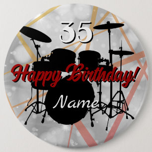 Drummer Birthday Theme Button HAMbWG