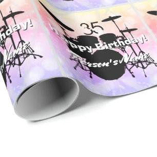 Drummer Birthday Theme Gift Wrap HAMbWG