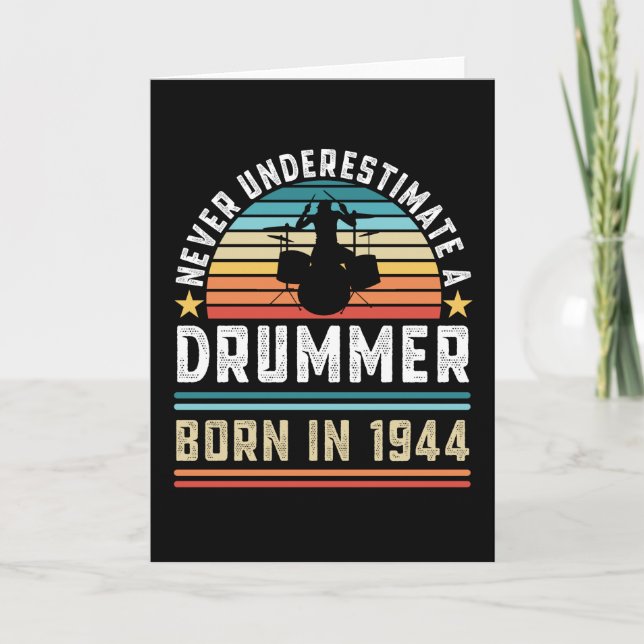 Drummer born 1944 80th Birthday Drumming Gift Card (Front)